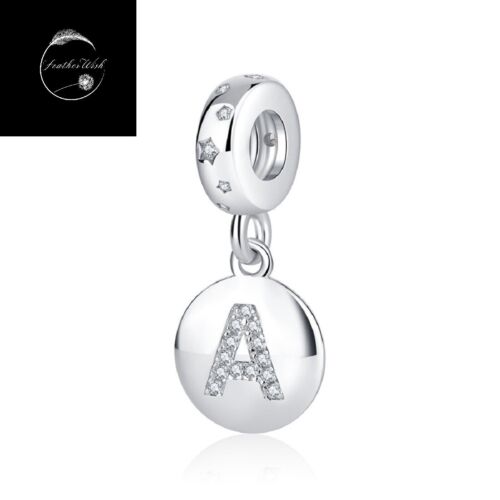 Genuine Sterling Silver 925 Alphabet Initial Letter A Pendant Dangle Charm CZ - Picture 1 of 4