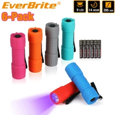 EverBrite 6-Packs Black Light Flashlight UV Mini Flashlight 9-Led 395nm Detector