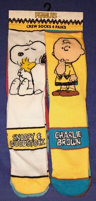 Peanuts Snoppy Charlie Brown Pig Pen Linus Crew Socks 4 Pr Sz Mens Shoe Sz 8-12 