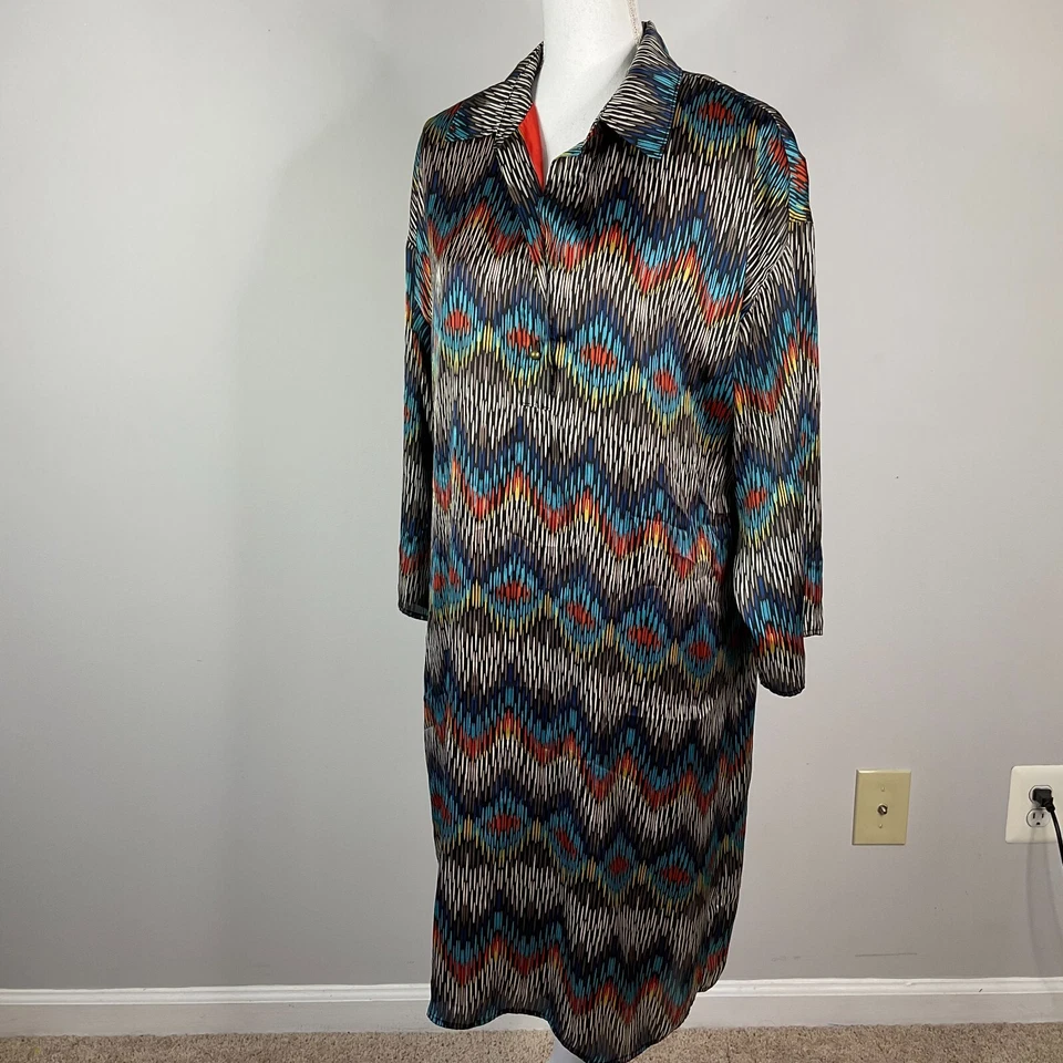 Vestido TAHARI Arthur S Levine Mujer Talla 14 Abstracto Multicolor Manga Larga Foto 4 de 4