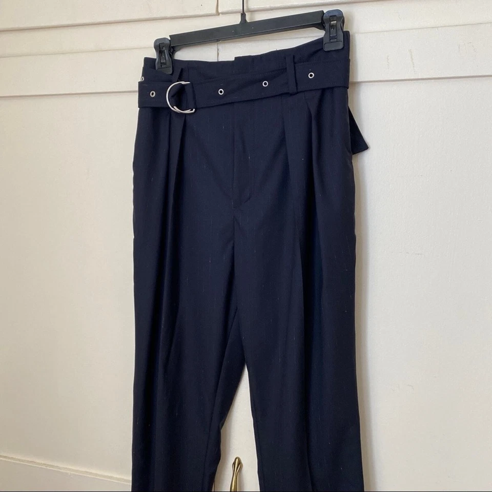 Pantalones cónicos a rayas con cinturón plisados de lana IRO Wana 34 XS Foto 3 de 4