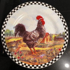 Rooster Plate / Chicken  black & white 8.25 inch