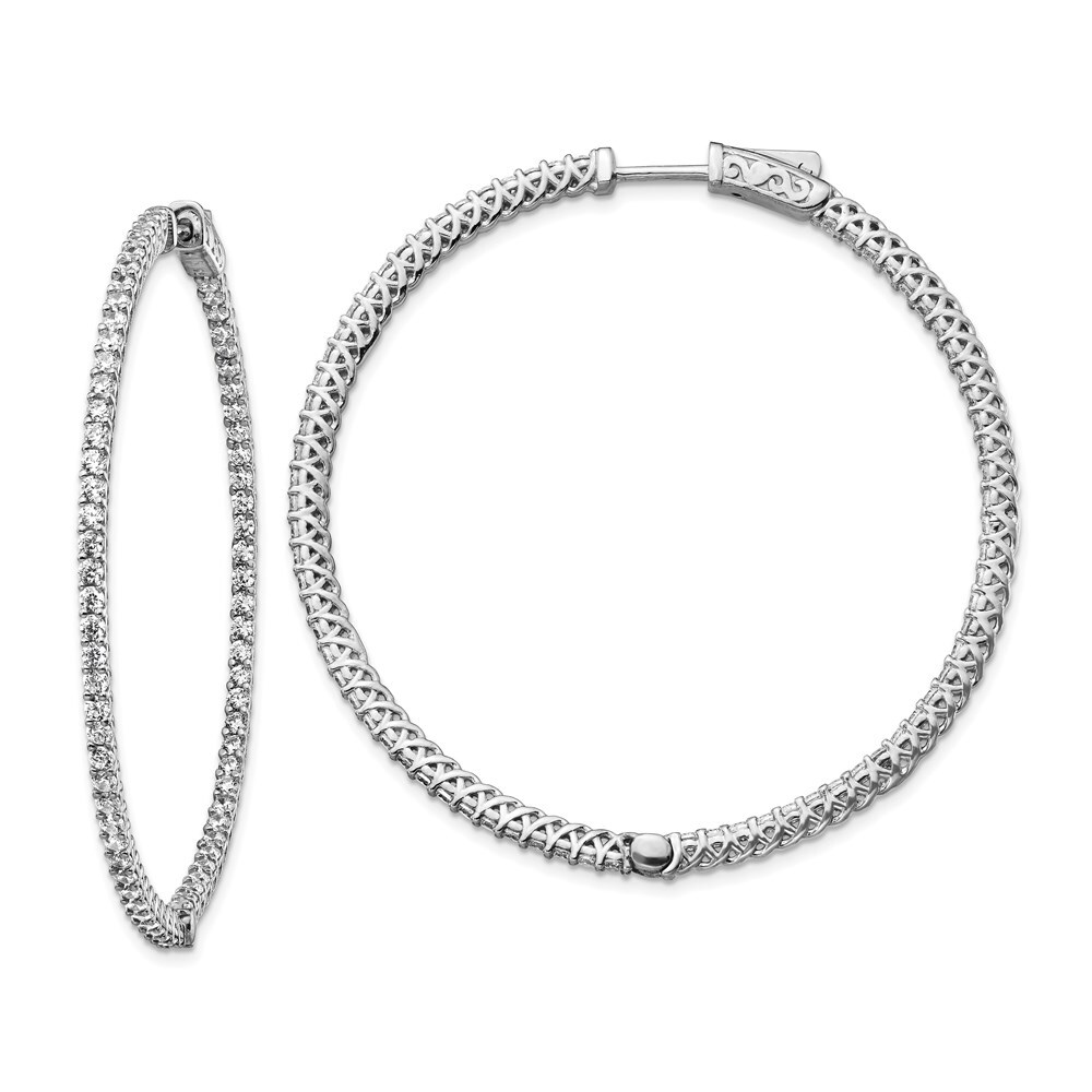 Sterling Silver 1.7mm CZ Round Hinged Hoop Earrings 8.07g