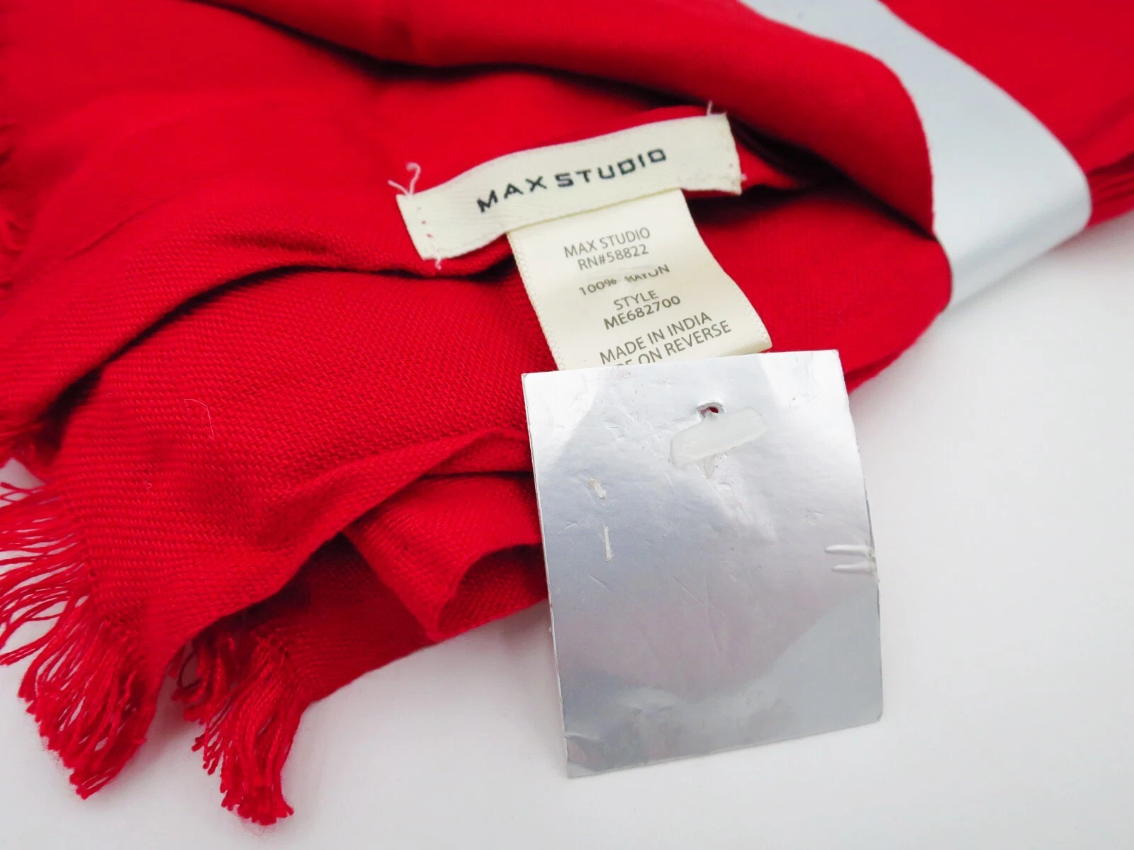 NEW MAX STUDIO True Red Pashmina Wrap Scarf Fringe Gift Ready 90s Y2K Fashion
