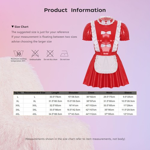 Herren Dienstmädchen Kostüm Clubwear Uniform Glänzender Kleid Wetlook Schürze DE - Bild 9 von 42