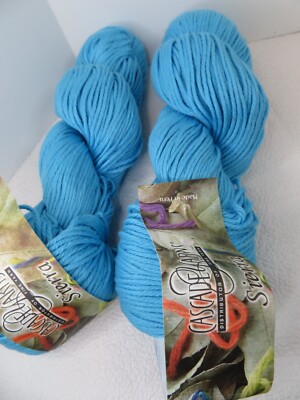 Lot of 2 Blue #434 Cascade Yarns Sierra 80% Pima Cotton 20% Wool 3.5 oz 191 yds