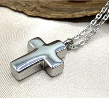 URN CROSS CREMATION ASHES CHARM MEMORIAL KEEPSAKE 22" 925 Sterling Silver Chain