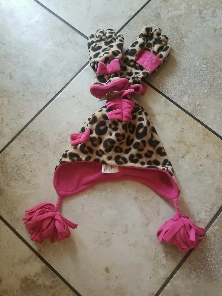 Jumping Beans 女孩动物印花豆豆粉色条纹帽子 S 码 — 第 3/4 张图片