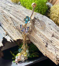 Vintage Flower & Butterfly Bead Dangle Belly Ring Pierced Navel Naval Jewelry