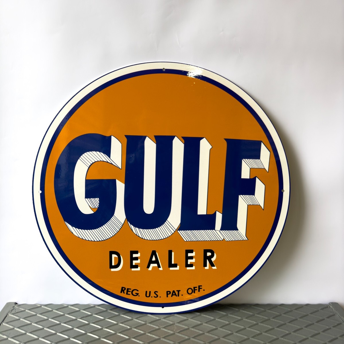 Vintage Gulf Gasoline Sign - XL Oil Station Sign - Heavy Plate