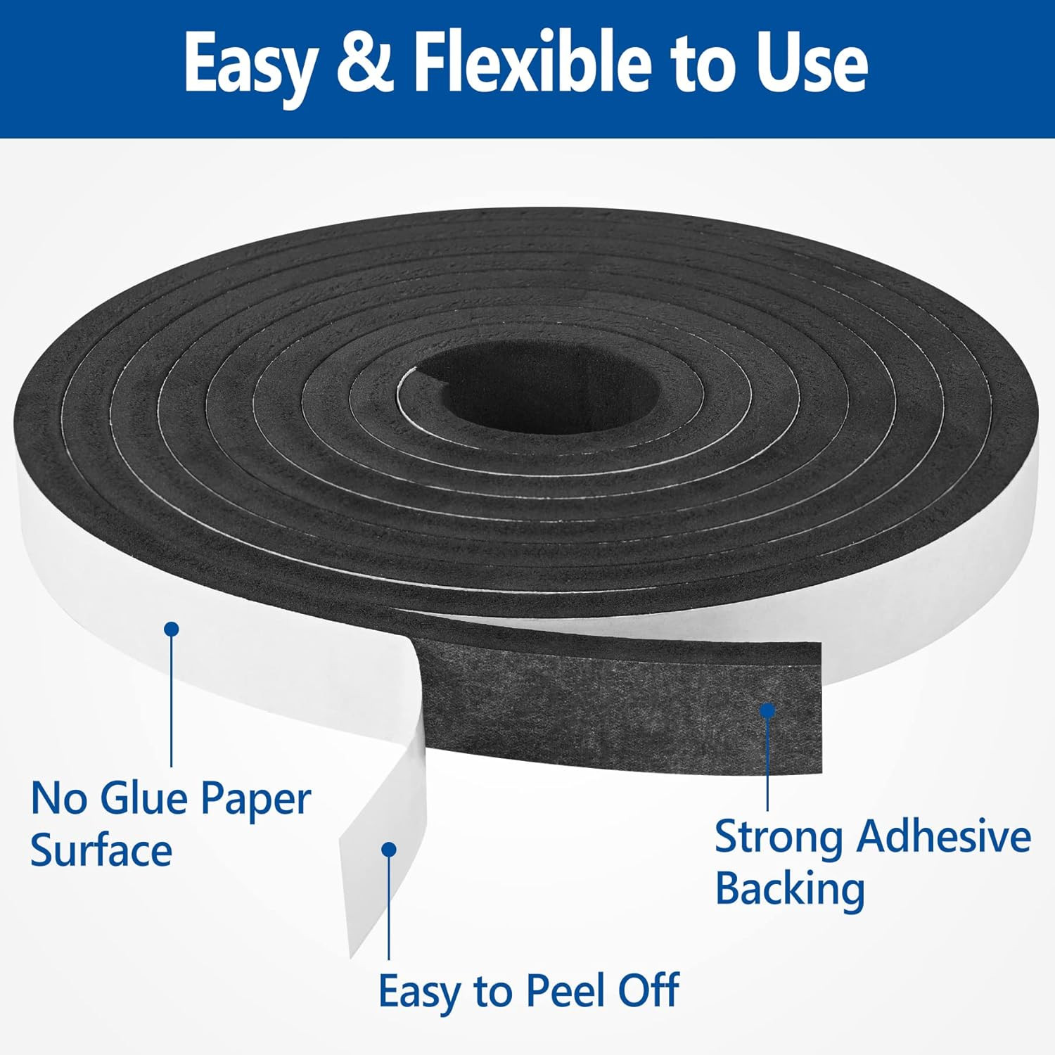 Kikerike Self Adhesive Foam Tape Weatherstrip 1/4In X 1/8In X 66Ft High Density 