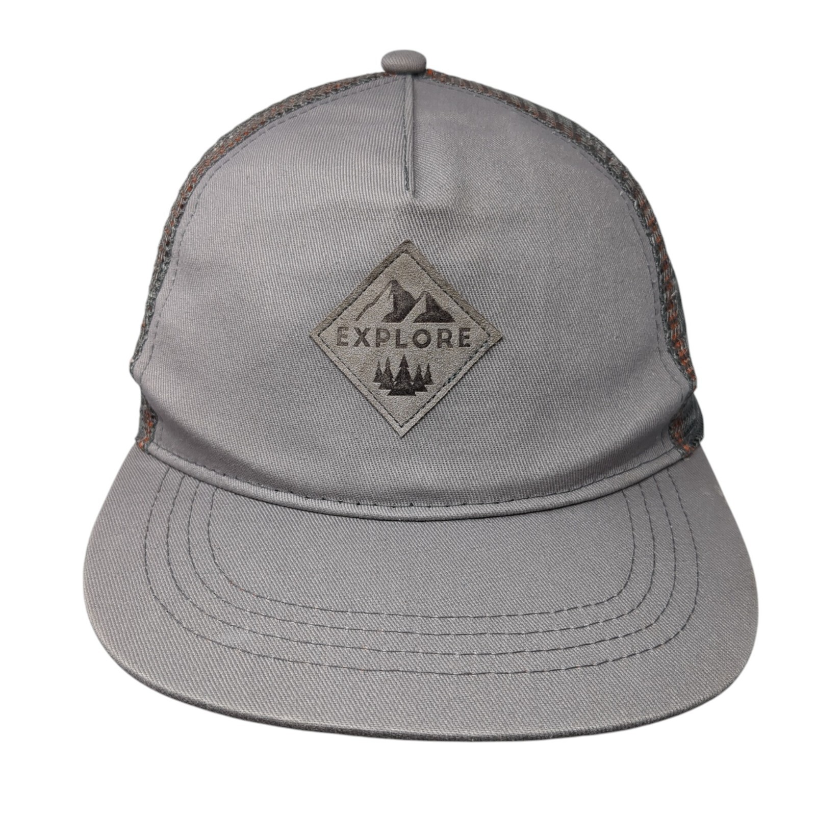 Explore Patch Snapback Mesh Back Trucker Hat Gray… - image 1