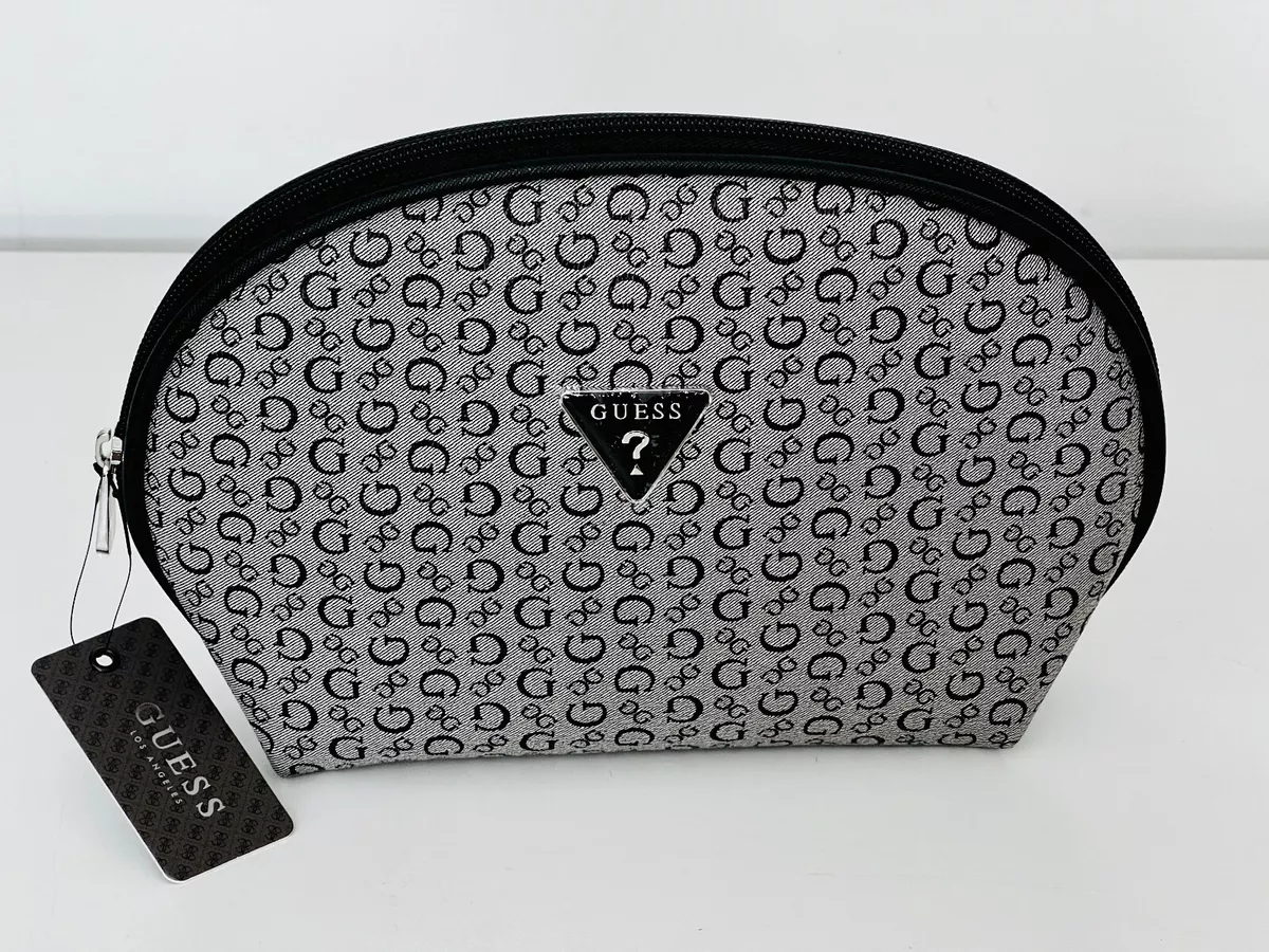 NEW GUESS BLACK JUNCTION DOME COSMETIC CASE TRAVEL POUCH BEAUTY