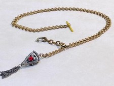 Vintage Gold Filled Curb Link T Bar Pocket Watch Chain W/ FOB  19.8g  3-H1144