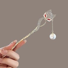 Faux Pearl Hairpin for Women Simple Chinese Style Tassel Hanfu Qipao Accessory