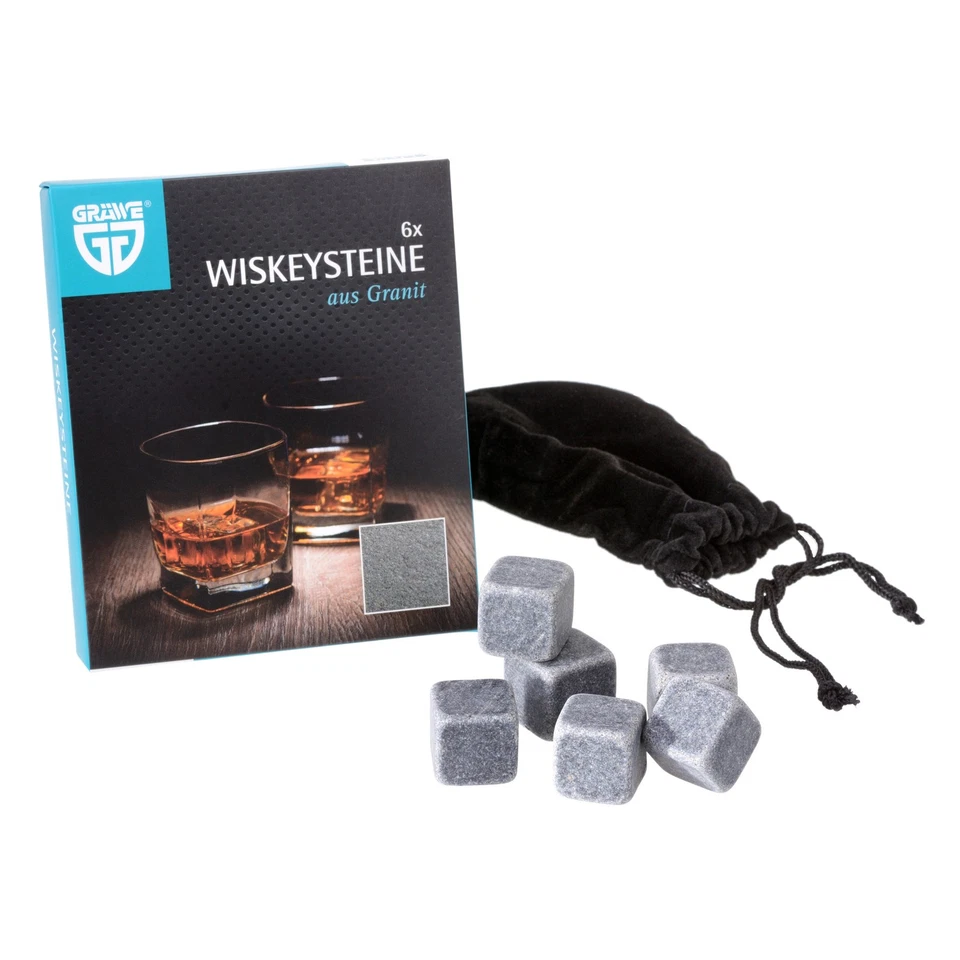 GRÄWE Whiskey Steine Geschenk Set Whisky Eiswürfel Kühlsteine Cubes Rocks Granit
