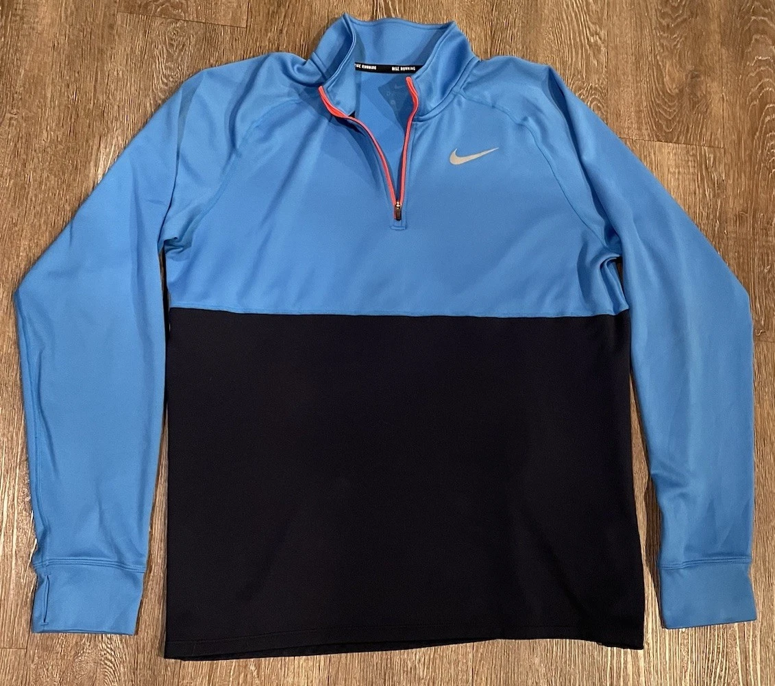 Nike Running 1/4 Zip Pullover Mens XL Blue Performance Long Sleeve