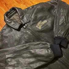 Vintage 90s Planet Hollywood Leather Reversible Bomber Flight Jacket Size: Large