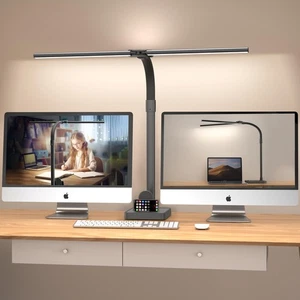 Double tête LED Lampe de bureau, Lampes de bureau d'architectes pour le bureau à domicile, 24W Des éclats...