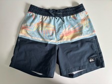 Quiksilver Boys Swim Trunks Navy Blue and Light Blue Tropical Quick Dry Shorts