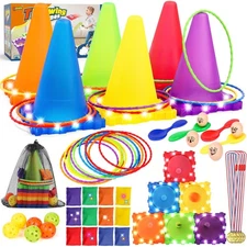 49PCS Carnival Games Outdoor Combo Set for Kids with LED Light, Plastic Cones...