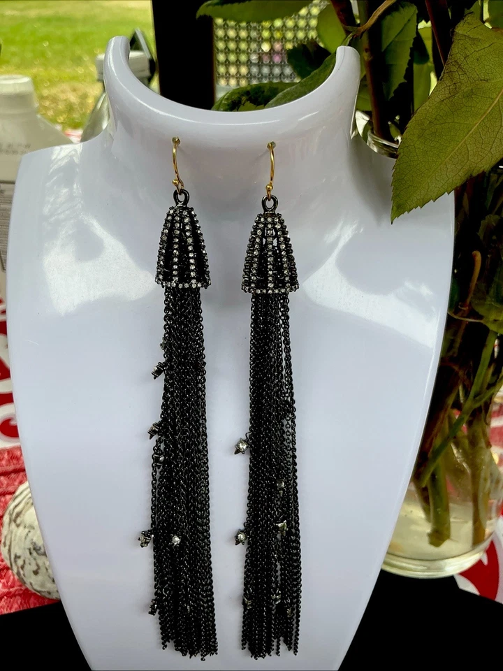 🆕 Brincos pendurados ALEXIS BITTAR DESLUMBRANTE cristal Gunmetal borla em cascata - NOVO SEM ETIQUETAS - Imagem 4 de 4