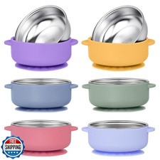 6 Pack 304 Stainless Steel Baby Bowls with Removable, Silicone Bowl, Suction