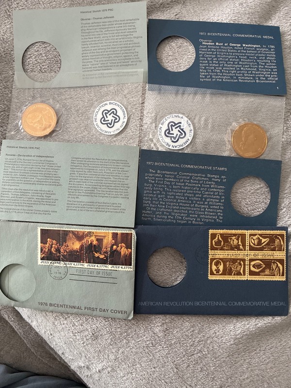 1972 bicentennial commemorative medal and 1976 bicentennial first day cover