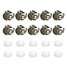 10Pcs Metal Ring Base Blank, 12mm Ring Blank Base with 10Pcs Cabochon(Silver)