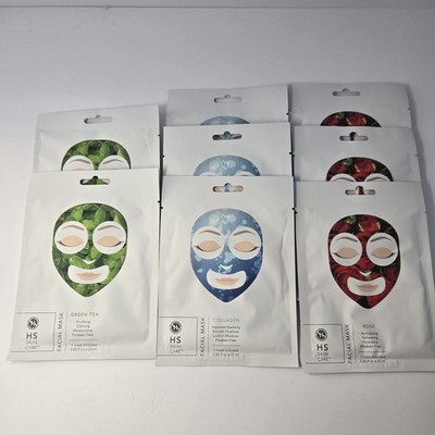 8 Face Masks HS Skin Care Mask Sheet Set Green Tea Collagen Rose Paraben Free