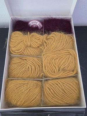 Vintage Belangor 100% Angora Yarn Lot France Boxed Set Mustard Prune