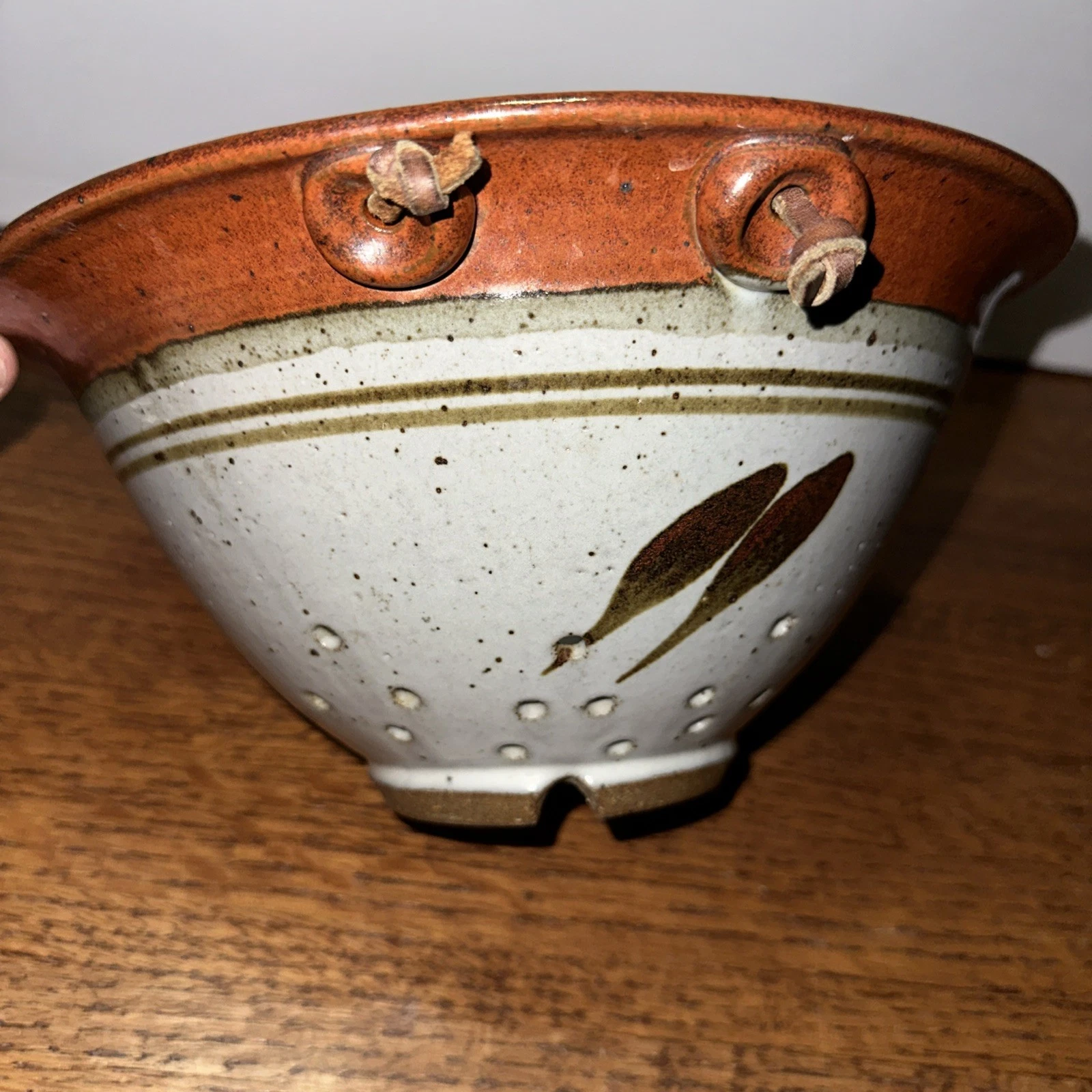 REAL! Sean Nicholson Clay Colander With Leather Hanging Strap One Of A Kind Art