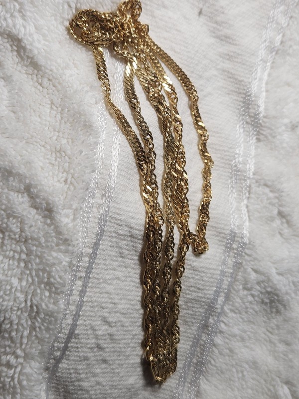 Long Sterling Silver Gold Vermeil Necklace Twisted Herringbone Chain HCT 925 4mm