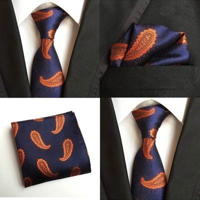 US078 Men Gorgeous Paisley Silk Neck Tie Handkerchief Pocket Square Set Lot