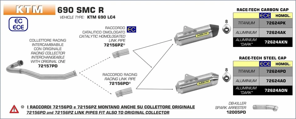 ÉCHAPPEMENT ARROW POUR KTM 690 ENDURO R / SMC R 2019 > 2020 RACE-TECH DARK CARBY - Photo 2/3