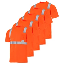 5 Pack Hi Vis T Shirt ANSI Class II Reflective Safety Orange Short Sleeve