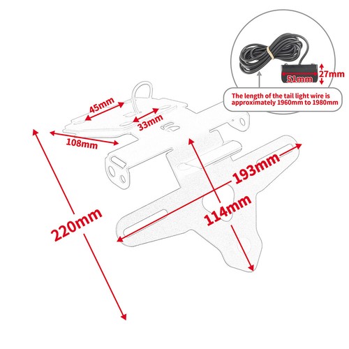 WOLFLINE Fender Bracket License Plate Holder For Suzuki GSXS 750 1000F 2015-2020 - Picture 8 of 13
