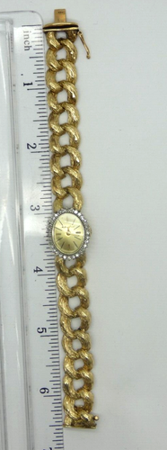 Vintage Mathey Tissot 14k Gold Chain Bracelet Watch with Diamond Bezel - Picture 6 of 6