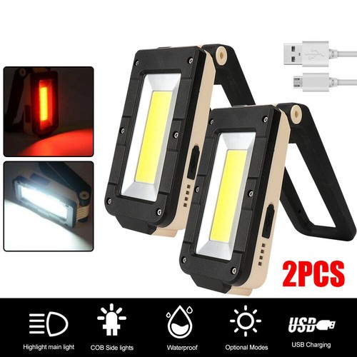 2x USB Rechargeable COB Work Light LED Torch Portable Car Garage Magnetic Lamp - Picture 3 of 10
