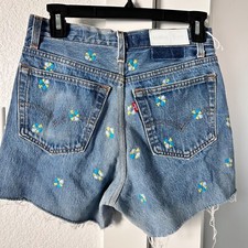 265 RE/DONE x LEVI'S HIGH RISE THE SHORT FLORAL INDIGO SZ 25