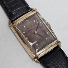 Bulova 21 jewel Mens Tank Dress Watch 10k Gold Filled Sub Set Second Hand 7AP 