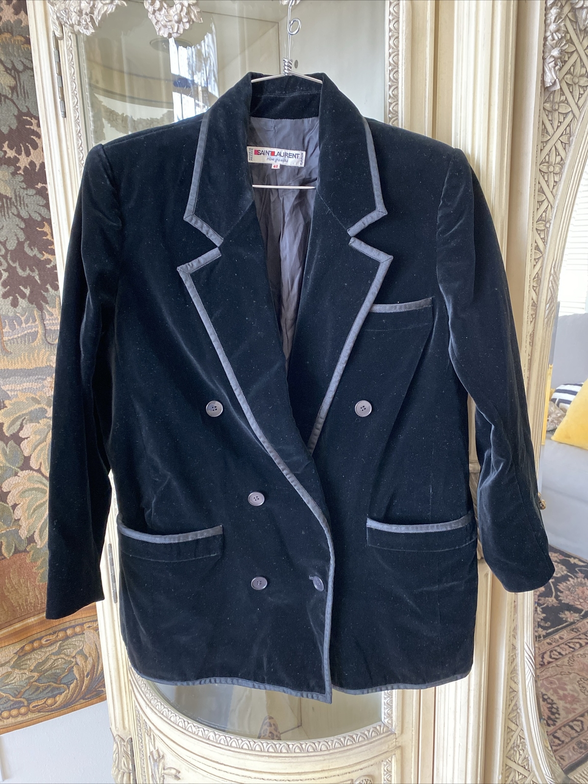 Blazer Saint Laurent Paris Rive Gauche vintage nero finiture in raso velluto taglia 42