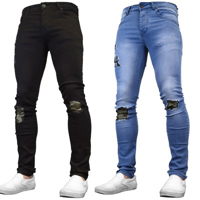 ripped jeans with camo patches