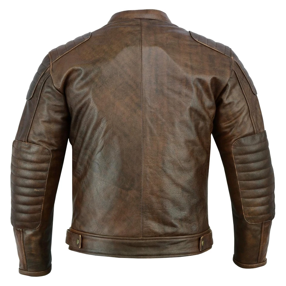 Chaqueta de cuero para motocicleta para hombre con armadura CE genuina protectora motociclista todas las tallas Foto 4 de 4