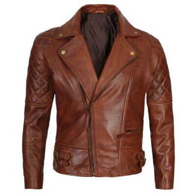 Men s Genuine Lambskin Real Leather Motorcycle Vintage Café Racer Biker Jacket