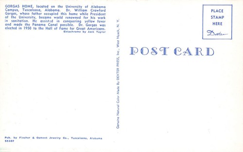 University Of Alabama Gorgas Home Made Panama Canal Posible, Postcard - Picture 2 of 2