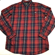 EDDIE BAUER AV Flannel Shirt Men Tall LT Red Blue Plaid Outdoor Hiking Grunge 