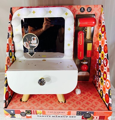 FAO Schwarz Toy Wood Vanity Make Up 6 piece Set Wooden Toys