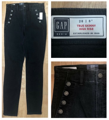 GAP TRUE SKINNY HIGH RISE BUTTON POCKET Women's Soft Black Jeans 28/6 NWT |  eBay