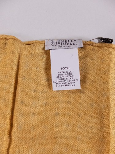 BRUNELLO CUCINELLI hand made yellow geometric silk pocket square authentic NWT - Picture 5 of 5